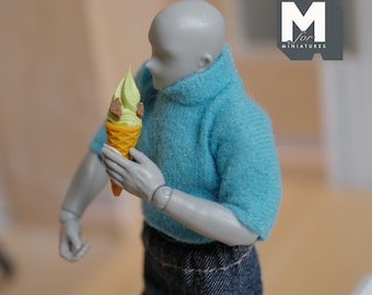 Helado suave de pistacho en miniatura a escala 1:12 para casa de muñecas, cono de gofre de gran tamaño, comida falsa de 1-1/16 pulgadas de alto.