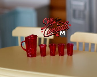 1:12 Dollhouse Supplies Miniature Pitcher and Glasses Made with Plastic - F045