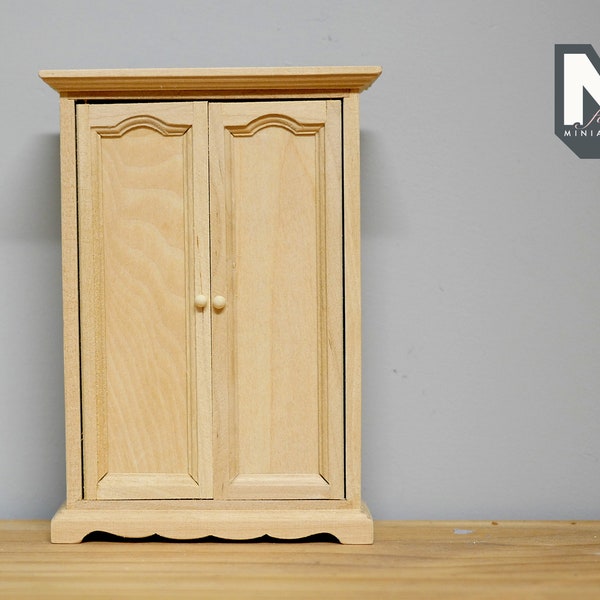 1:12 Dollhouse bedroom furniture miniature unfinished unpainted wooden dresser closet with 2 swing doors - I014