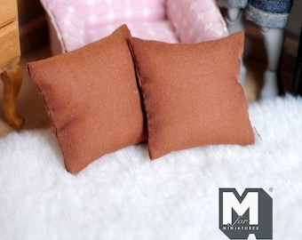 Miniature Cushions Set of 2 , 1:12 Scale Dollhouse Furniture 1-5/8 inch wide (dark brown) - D010