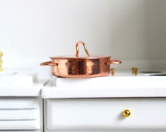 Dollhouse Supplies kitchen copper plated cooking pot with lid doll house cookware miniature cookery - A029