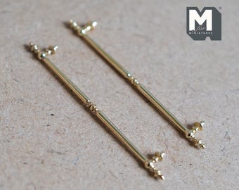 Miniature Long Door Pulls 1:12 Scale Dollhouse French Door Handles 2 Piece Set 1-15/16 inch tall (champagne gold) - C049