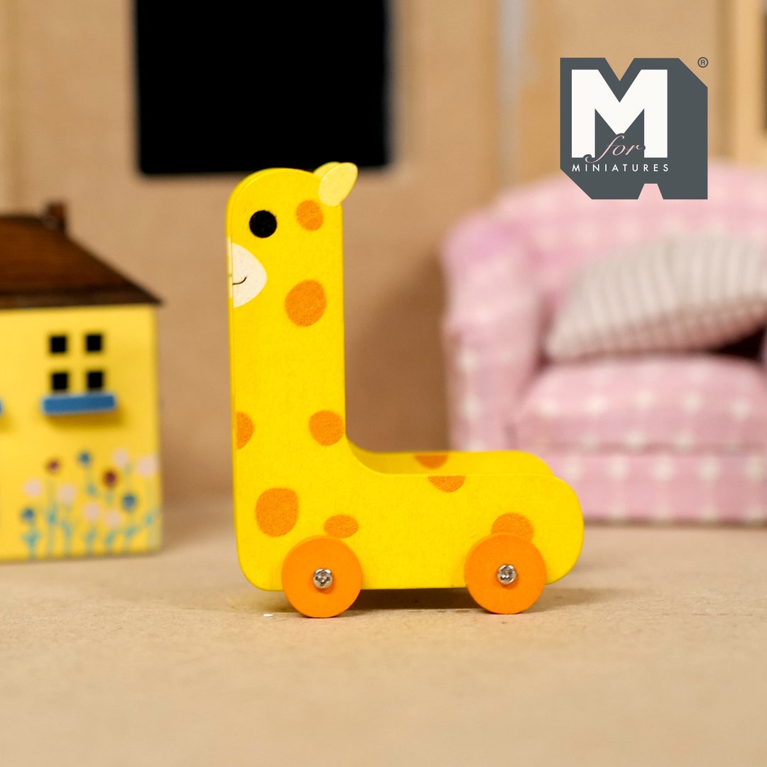 Miniature Giraffe Storage Cart 1:12 Scale Dollhouse Kid's Room Storage
