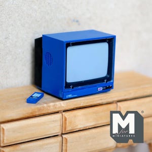 Miniature Analog TV with Replaceable Screen and Remote 1:12 Scale Retro CRT Television Video Monitor (plastic) (blue) (non working) - G093