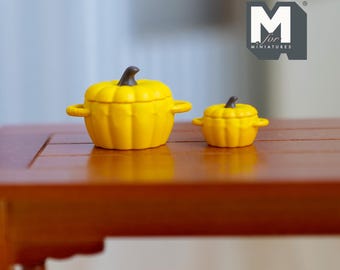 Miniature Pumpkin Cookware Set 1:12 Scale Dollhouse Halloween Themed Cooking Pots Pumpkin Cookpots 11/16 inch tall  (yellow) - A022