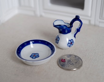 1:12 Dollhouse Supplies Miniature Porcelain Bathroom Accessory / Porcelain Jug and Bowl - A028