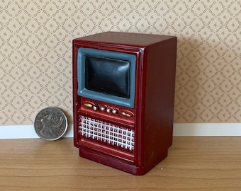 1:12 Miniature Retro Style Television , Wooden TV , Table Television , Table TV from 60s - C090