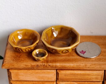 Dollhouse Supplies Miniature Ceramic Bowls Salad Bowl Set of 3 - A045