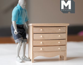 Dollhouse Supplies unpainted 4-drawer chest 1:12 Scale miniature furniture unfinished drawer chest wood dresser 3-3/8 inch tall - H012