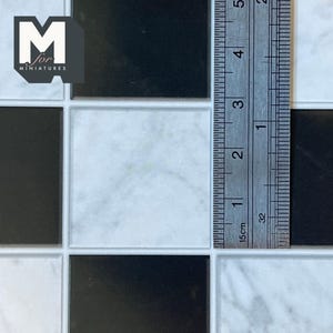 Miniature Black and White Checkered Marble Style Embossed Tile Sheet, 11/16 inch Tiles, 15-15/16 x 11-5/8 inch, DIY Dollhouse Supply