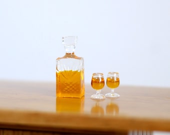 Miniature Whiskey Decanter Set wine bottles dolls house hard liquor alcoholic beverage 1 12th miniature spirits bottles set of 3 - H009