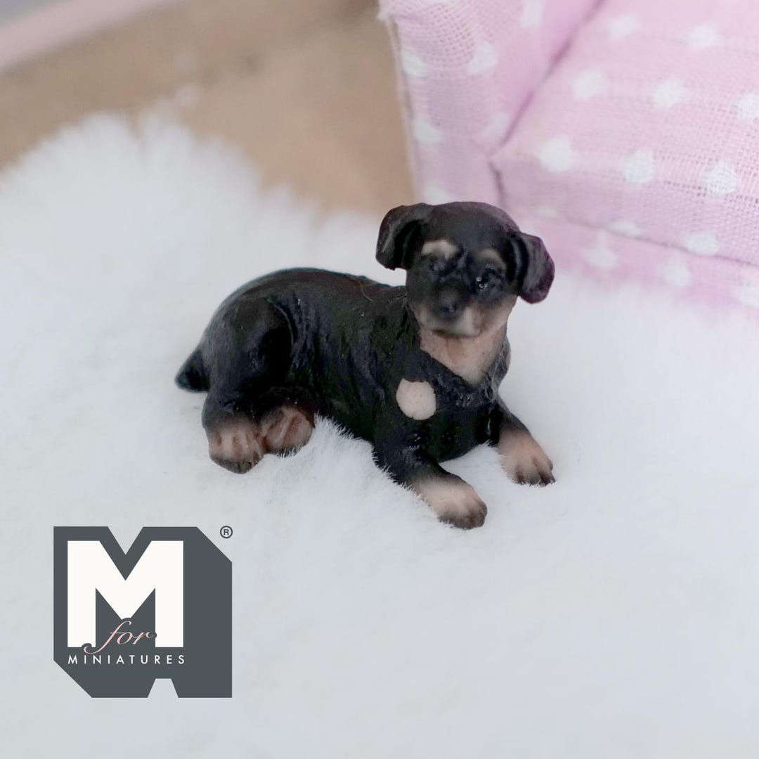 Micro Miniature Rottweiler Miniature Laying Rottweiler Puppy 1:12 Scale Rott 1-9/16 Inch Long ...