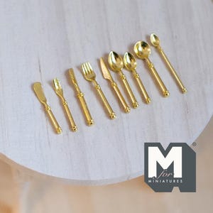 Dollhouse Flatware 1:12 Scale Miniature Tableware Spoon Fork Knife Set of 9 (metal) - F074