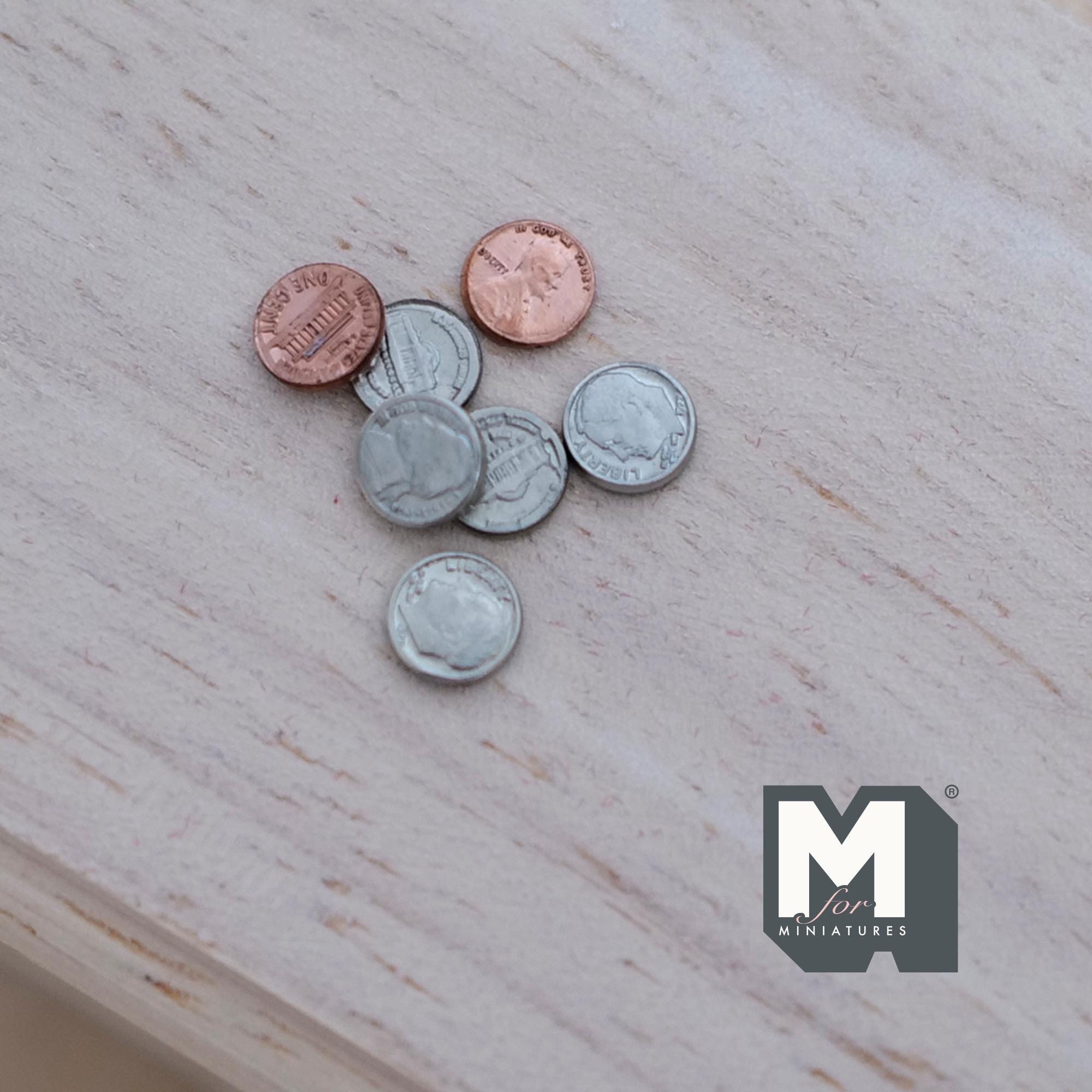Miniature Metal Coins Set of 7 , 1/4 inch dia. - G073