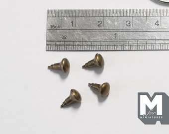 1:12 Scale Miniature Antique Brass Domed Cabinet Knobs, Set of 4, 1/4 inch
