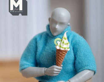 Doll Miniature Soft Ice Cream Cone Sliced Kiwi (non-edible) - H021