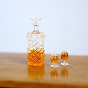 Miniature Whiskey Decanter Set wine bottles dolls house hard liquor alcoholic beverage 1 12th spirits bottles set of 3 - H009