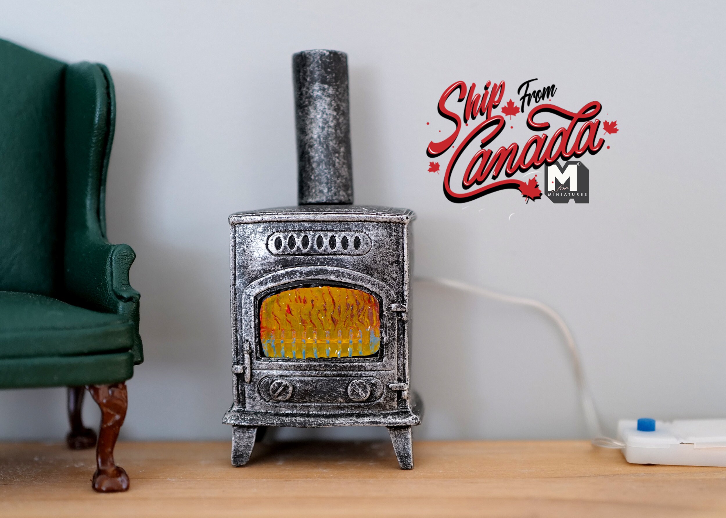Dollhouse Miniature Wood Fireplace With LED Light Dolls House 1