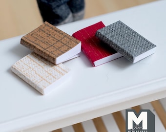 Miniature Books with Empty Pages , 1:12 Scale Dollhouse Decor Diary Journal Notepad Set of 4 (c) - C035