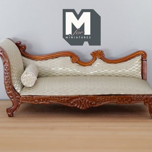 Miniature Chaise Lounge 1:12 Scale Dollhouse Supplies Furniture Upholstered Bench 5-7/8 inch long - J012