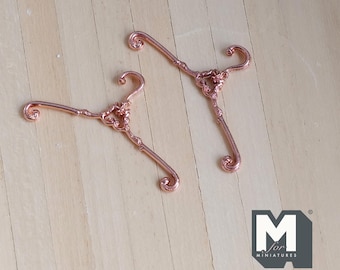 Miniature Hangers Set 1:12 Scale Dollhouse Supplies Clothes Hanger 1-9/16 inch wide (metal) (rose gold) - G059