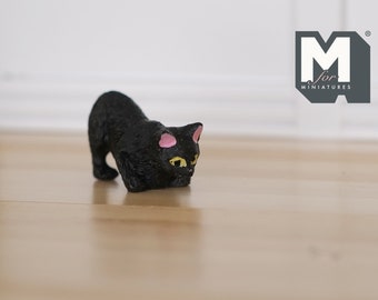 1:12 Dollhouse Miniature cat kitten 1 12th pet (Black)- C048