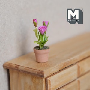 Dollhouse Supplies potted flower, dolls house Rose, decoration living room 1 12th scale miniature (pink) - F083