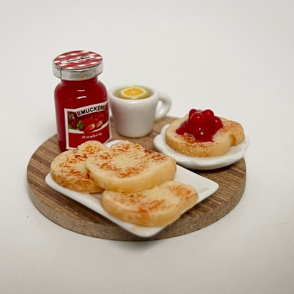 1:12th Dollhouse miniature breakfast, Bread and Jam tray food dish 1 12 scale - E100