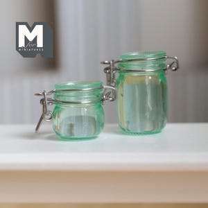 Miniature Storage Jars 1:12 Scale Dollhouse Kitchen Large Size Canisters with Clamp Lids Set of 2 (clear) -  A025