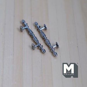 1:12 Scale Miniature Long Door Pulls, French Door Handles Set of 2, Requires Mounting, 1-3/4 inch tall (silver)