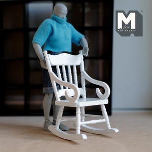 Dollhouse Supplies Rocking Chair 1:12 Scale Miniature Furniture Rocker 3-11/16 inch tall (wood) (white) - i034