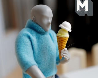 Helado miniatura de vainilla y pistacho a escala 1:12 para casa de muñecas (comida de juguete), cono de gofre grande de 2,8 cm de alto (1-1/8 pulgadas) - E046