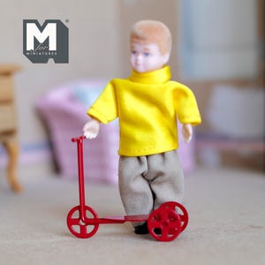 Miniature Kid Scooter 1:12 Scale Metal Toddler Scooter 2-1/16 inch long (red) - G047