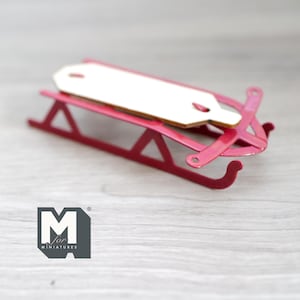 Miniature Red Sled 1:12 Scale Dollhouse Christmas Sled with Wooden Seat Snow Sled 3-1/16 inch long - G060