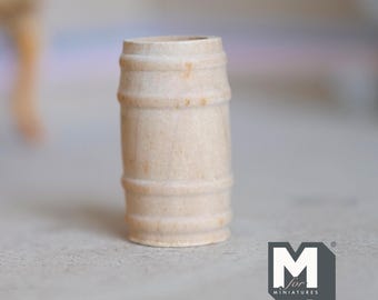 Barril de madeira em miniatura para casa de bonecas, escala 1:12, 3,5 cm de altura - H016