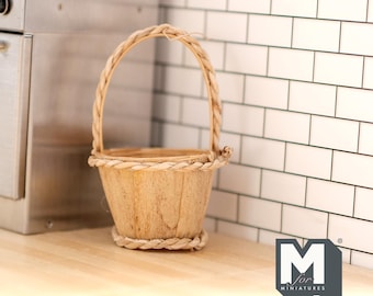 Miniature Harvest Basket 1:12 Scale Fairy Garden Woven Basket 2-5/8 inch tall -