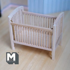 Dollhouse Drop-Side Baby Crib with Pad 1:12 Scale Miniature Wood Cot Unfinished 3-13/16 inch tall - J016