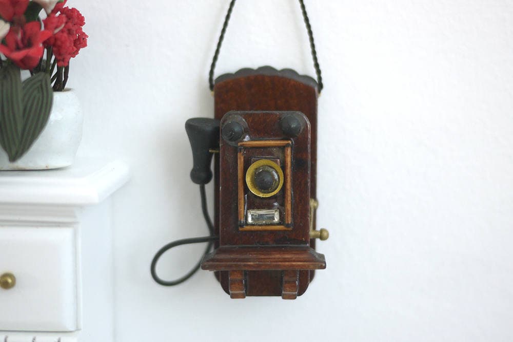 Dollhouse miniature vintage wooden dial phone 1 12th scale miniature …