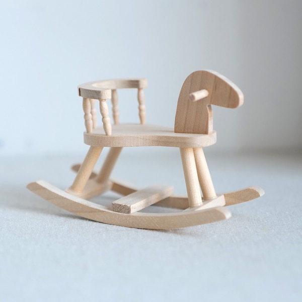 Dollhouse Miniature Unfinished, Unpainted Rocking Horse Small Trojan Horse - H015