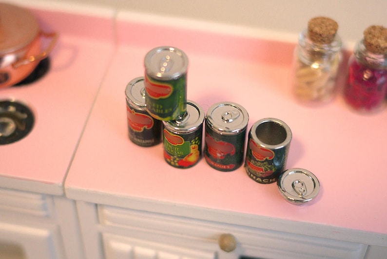 Dollhouse Miniature Friut Tin Cans set in 1:12th Mini Friut Tin Cans E095 image 2