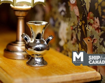 1:12 Dollhouse Supplies Vase miniature en métal argenté F048