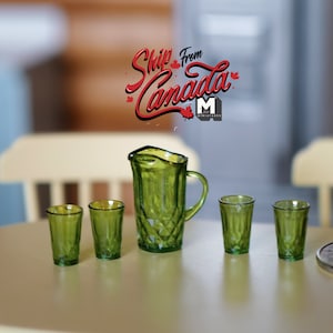 1:12 Dollhouse Miniature Pitcher and 4 Glasses - made with plastic - F045