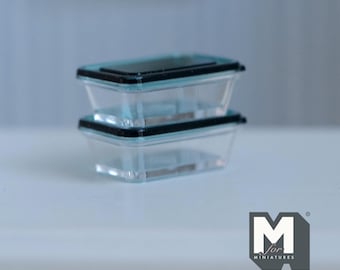 Miniature Food Container Box Set of 2  , 1:12 Scale Dollhouse Lunch Box with Lid 11/16 inch long (red) - H016