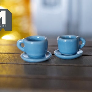 1:12 miniature ceramic coffee mug with handle tea cup 2 sets 4 pcs total A076