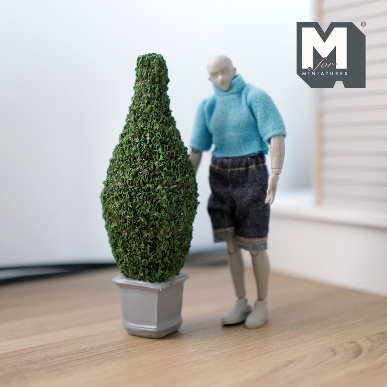 Mini Topiary Miniature Topiary Plant With Square Base Pot 1:12 Scale Dollhouse ...