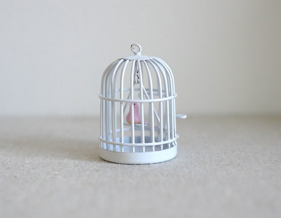 Doll House Miniature Vintage Birdcage special listing Dollhouse Miniature 1:12 White Bird Cage with Stand And Movable Door