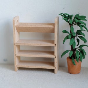 1:12 Dollhouse Furniture Unfinished Wooden Miniature 4 Tier Shoe Rack Bookshelf - I032