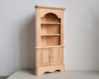 1:12 Dollhouse corner curio cabinet unpainted, unfinished furniture