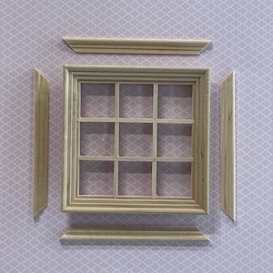 1&quot; Scale Dollhouse Supplies Double Window Panel with Inner Side Jambs , Unfinished Standard 3 x 3 Window Frame (with Back Trim) - I025