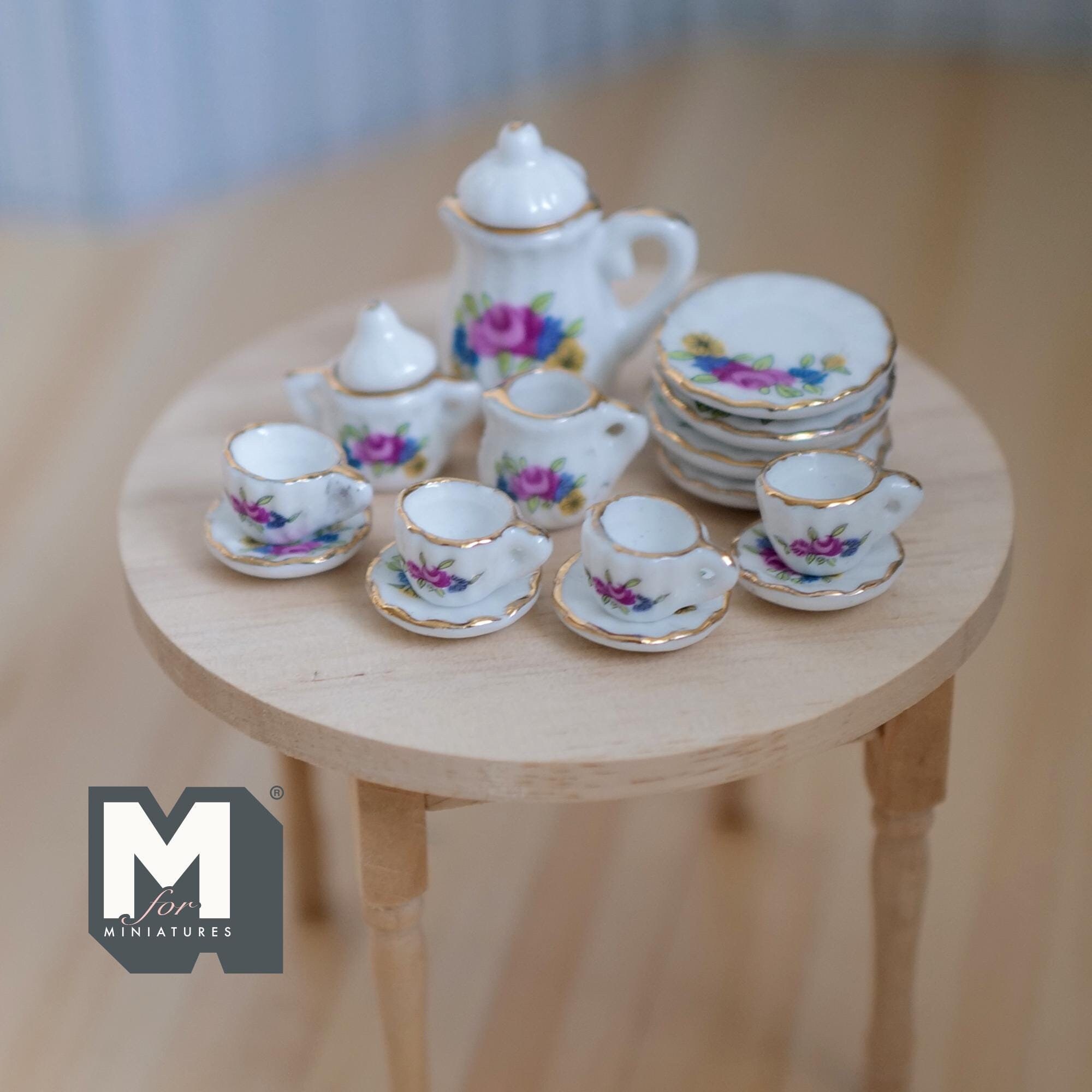 Set da tè in porcellana, 6 pezzi, per casa delle bambole, in